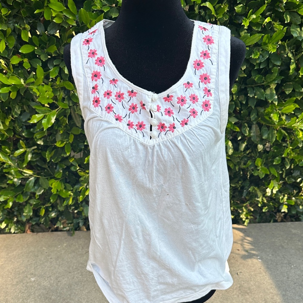 Embroidered White and Pink Women's Top